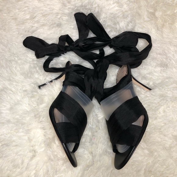 Muse by Marchesa Dahlia Chiffon Ankle Wrap Dress Sandals Black Heels size 9 NWOT - Picture 8 of 15